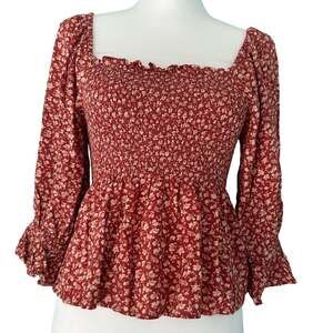 American Eagle Floral Flowy Dress Top Red White XS